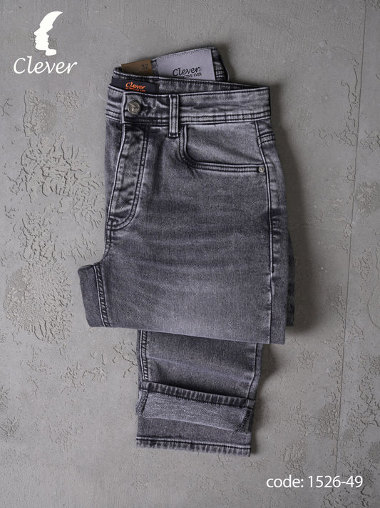 Grey Straight-Leg Denim Jeans