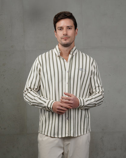 Men’s Oil & Beige Striped Cotton Shirt