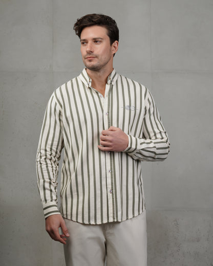 Men’s Oil & Beige Striped Cotton Shirt
