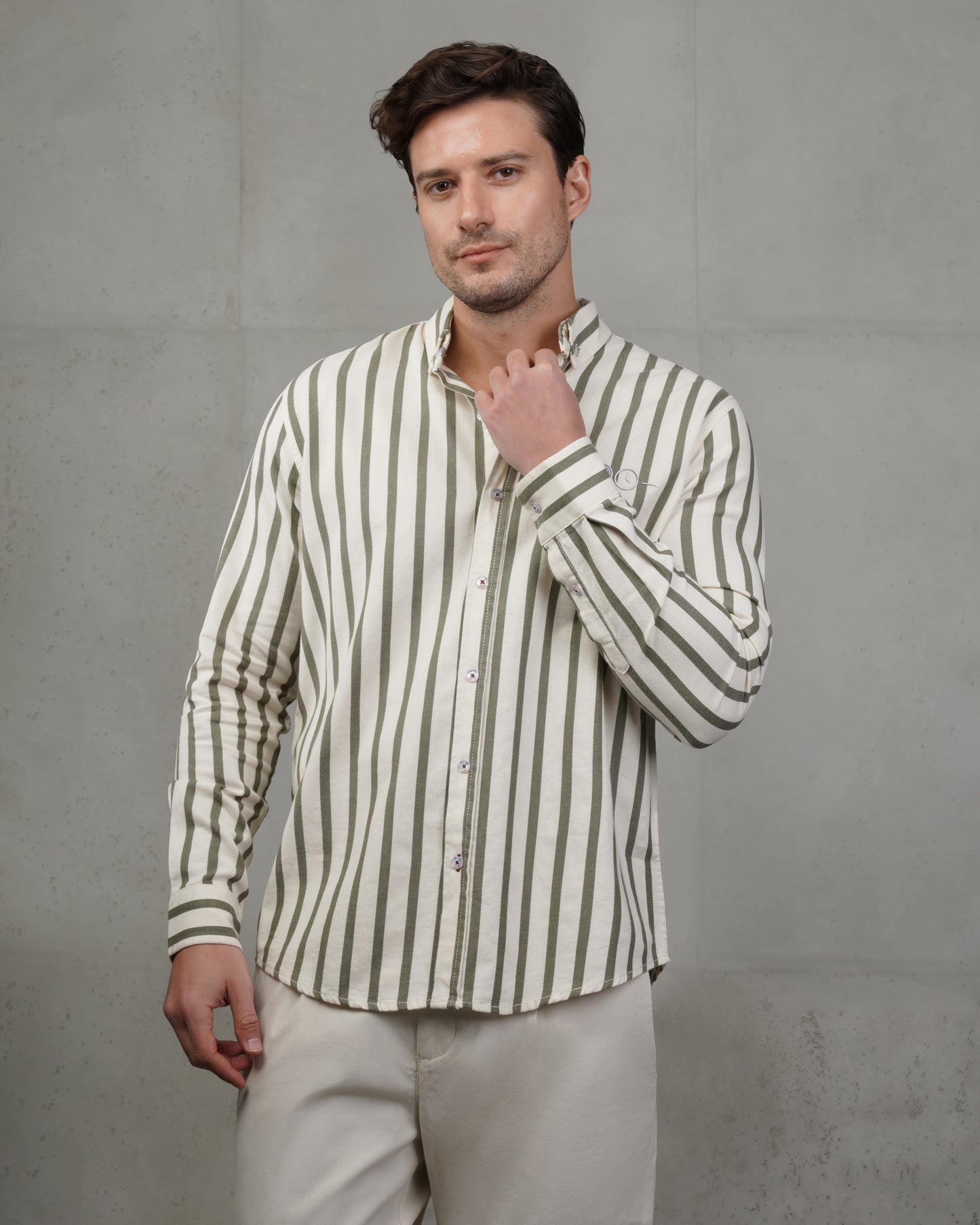Men’s Oil & Beige Striped Cotton Shirt