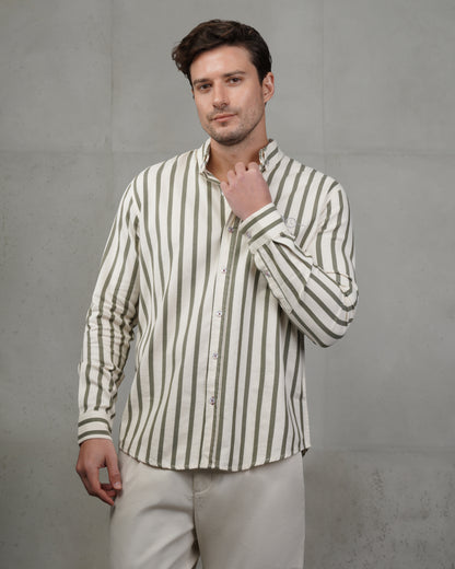 Men’s Oil & Beige Striped Cotton Shirt