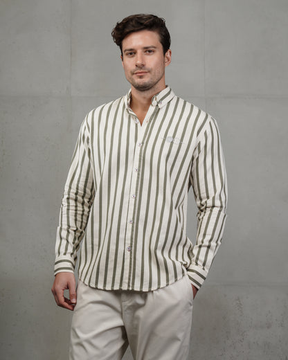 Men’s Oil & Beige Striped Cotton Shirt