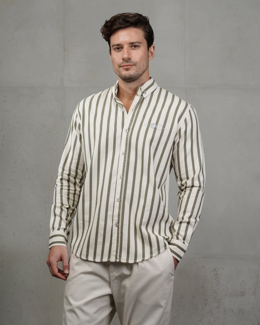 Men’s Oil & Beige Striped Cotton Shirt (Big Size)