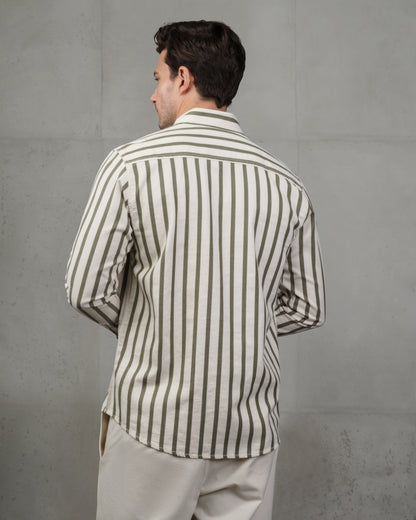 Men’s Oil & Beige Striped Cotton Shirt