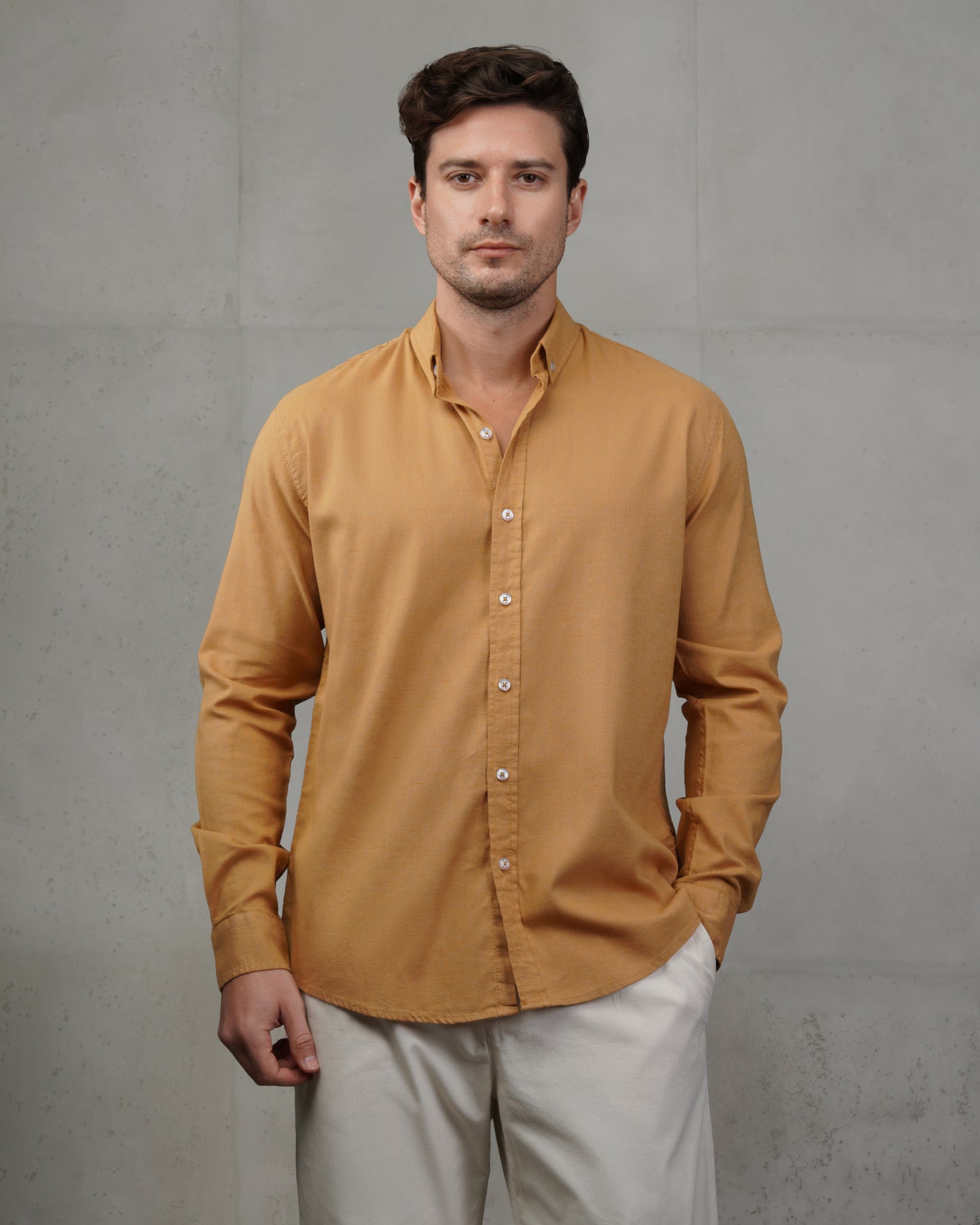 Mustard Plain Cotton Shirt (Big Size)