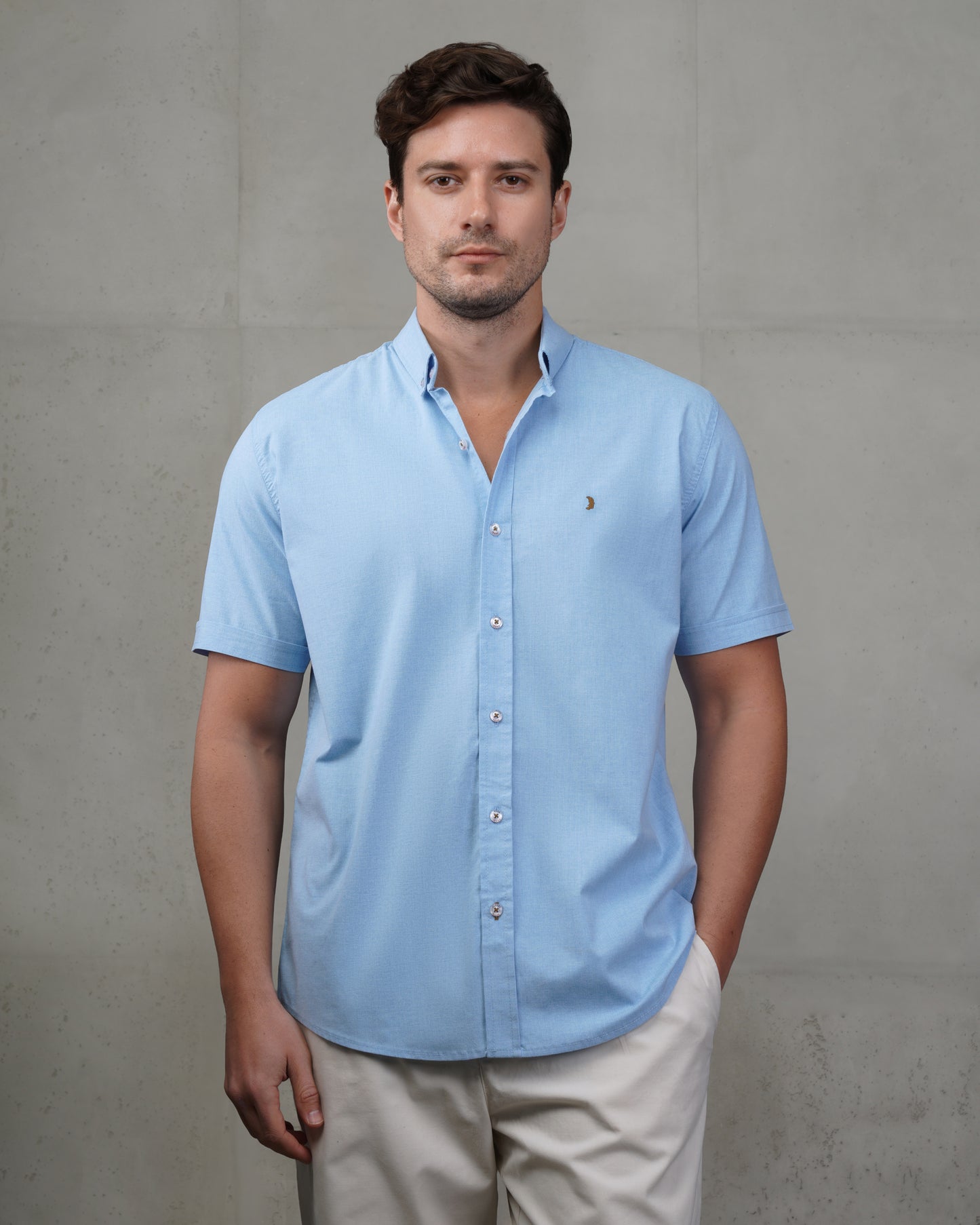 Blue  Cotton Short-Sleeve Shirt