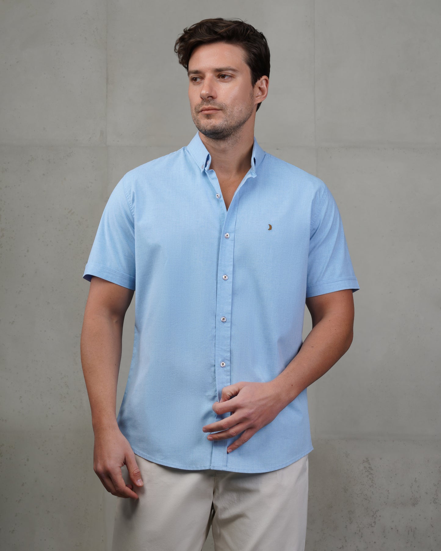 Blue  Cotton Short-Sleeve Shirt