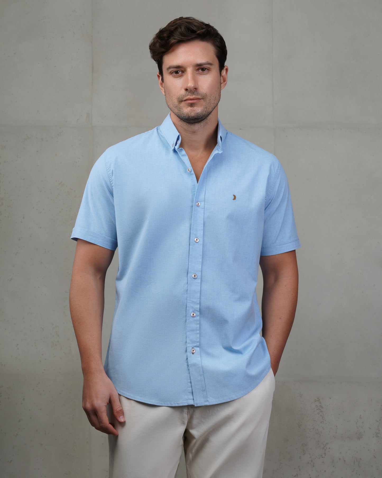 Blue  Cotton Short-Sleeve Shirt