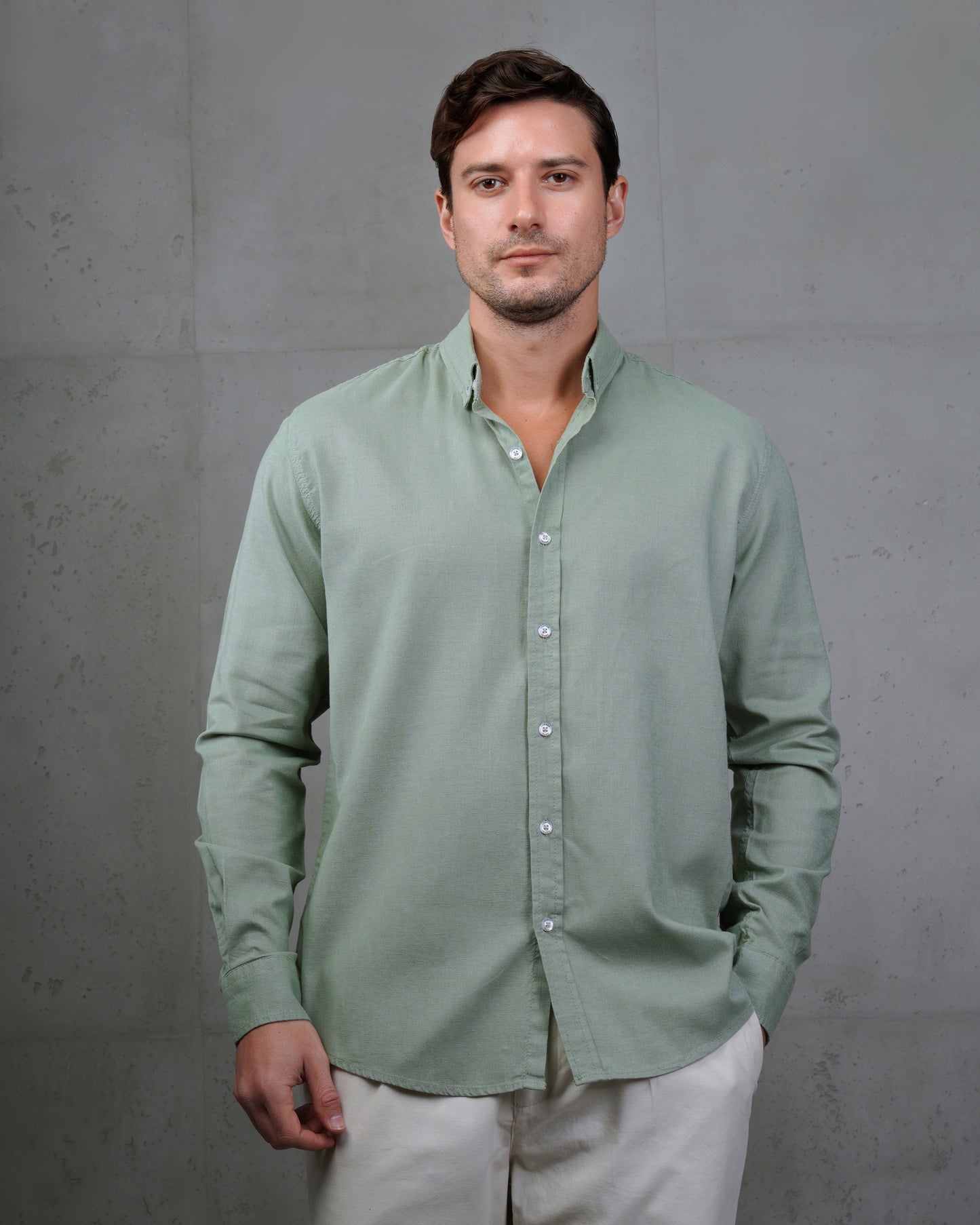 Khaki Plain Cotton Shirt (Big Size)