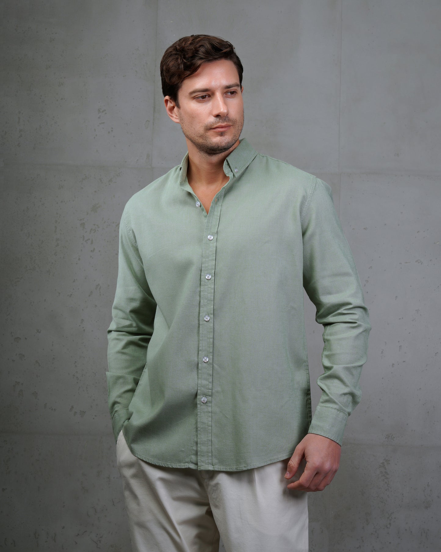 Khaki Plain Cotton Shirt