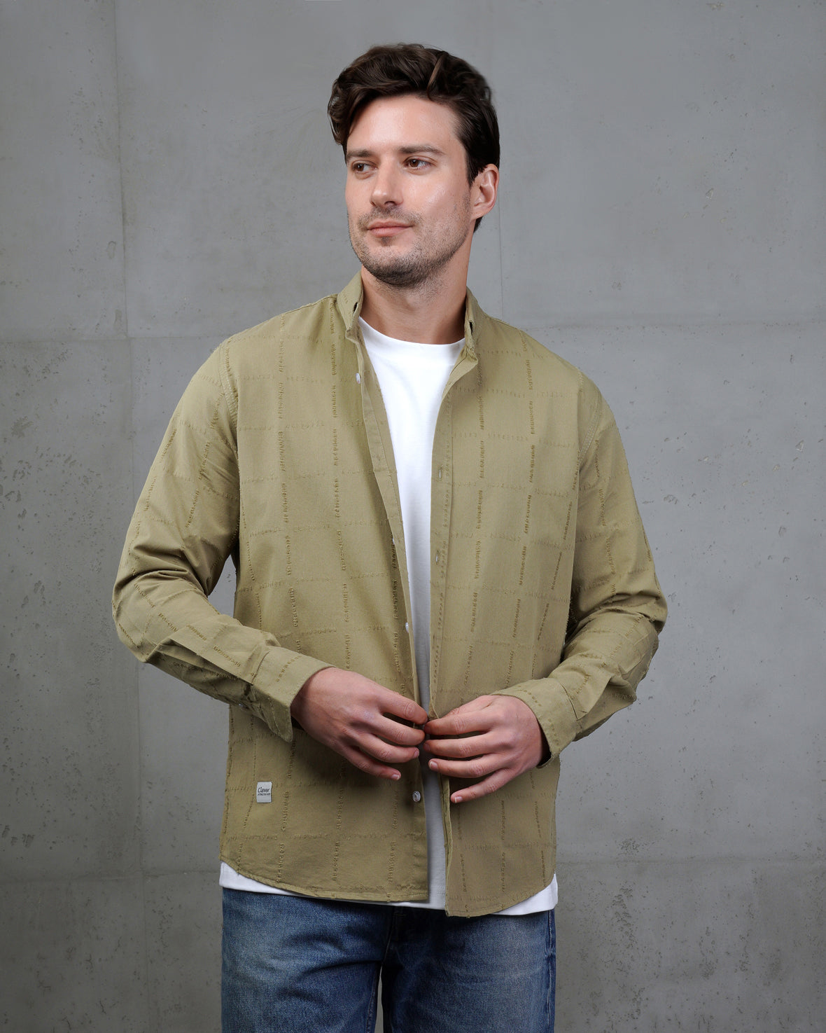 Oil Long Sleeve Textured Cotton Shirt