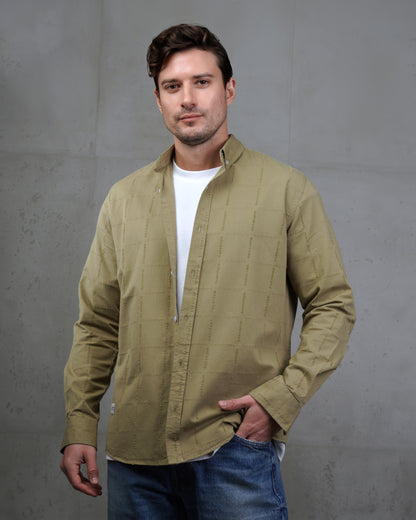 Oil Long Sleeve Textured Cotton Shirt