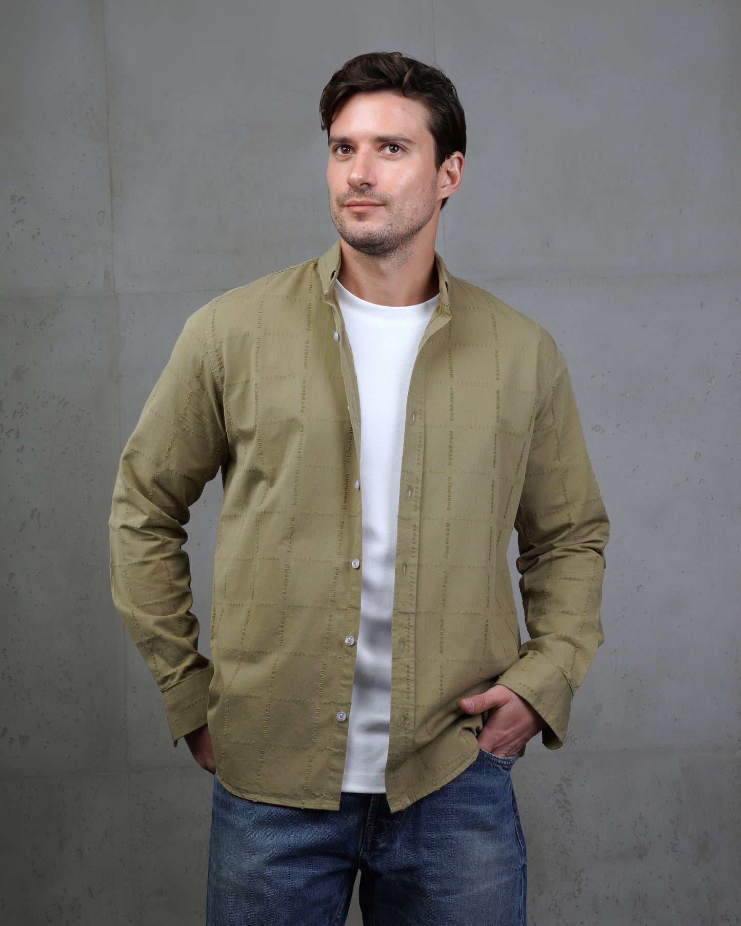 Oil Long Sleeve Textured Cotton Shirt