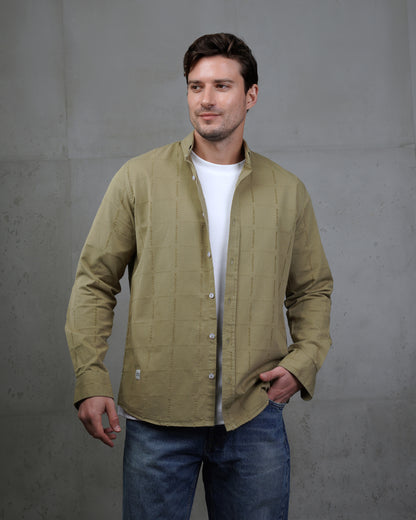 Oil Long Sleeve Textured Cotton Shirt