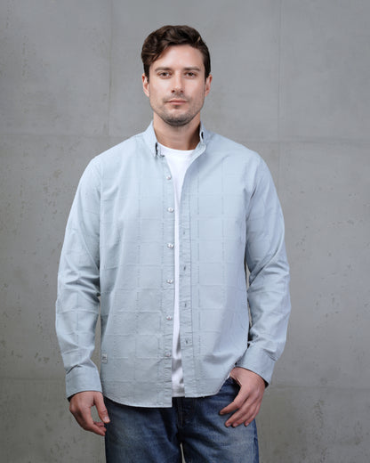 Light Blue Long Sleeve Textured Cotton Shirt
