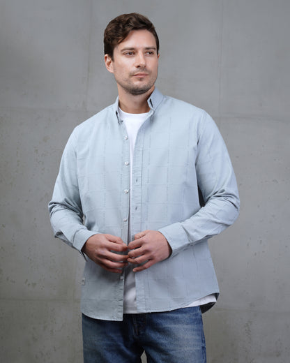 Light Blue Long Sleeve Textured Cotton Shirt