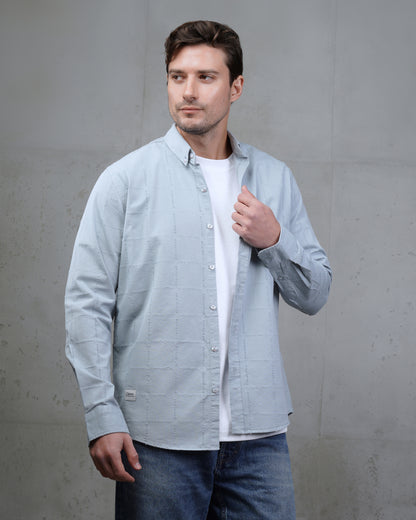 Light Blue Long Sleeve Textured Cotton Shirt