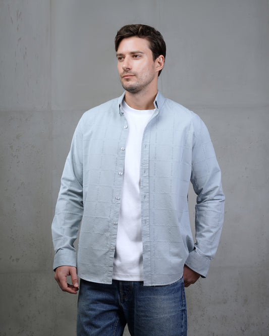 Light Blue Long Sleeve Textured Cotton Shirt