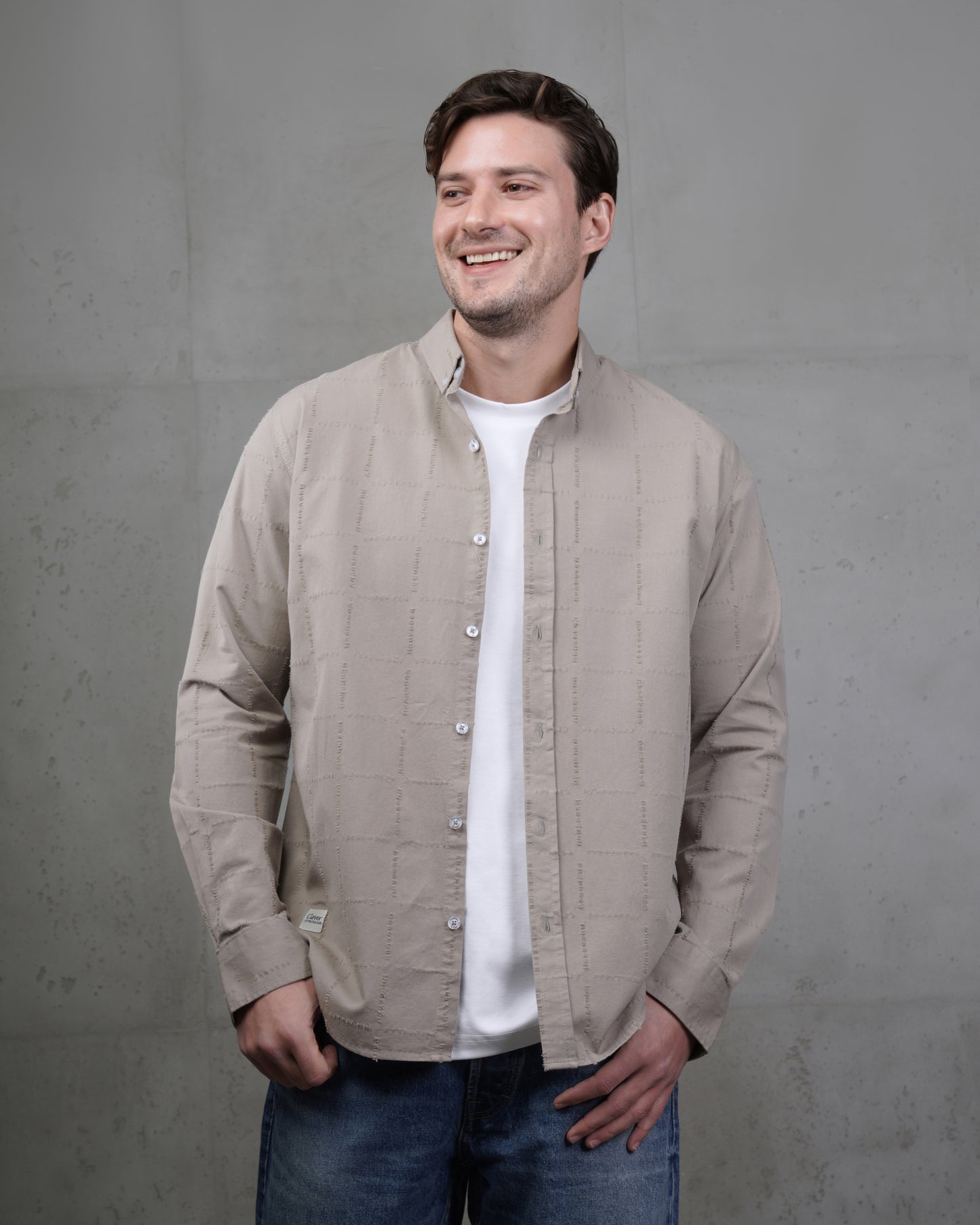 Iron Long Sleeve Textured Cotton Shirt