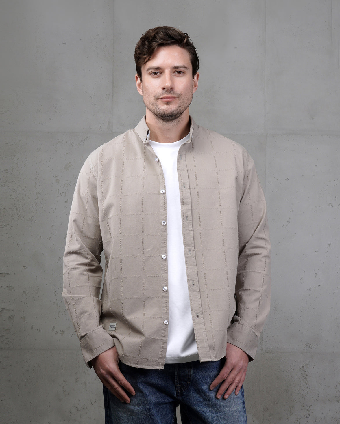 Iron Long Sleeve Textured Cotton Shirt