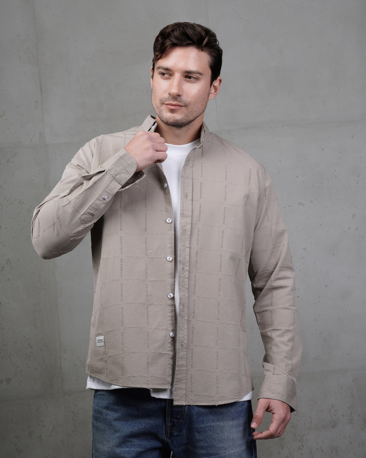 Iron Long Sleeve Textured Cotton Shirt