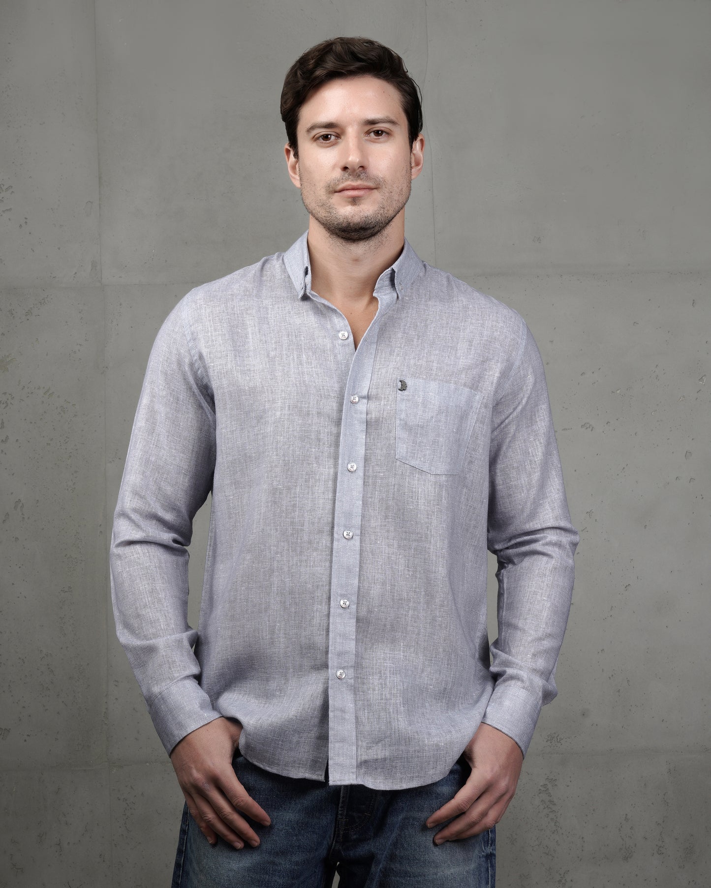 Light Grey Linen Plain Shirt