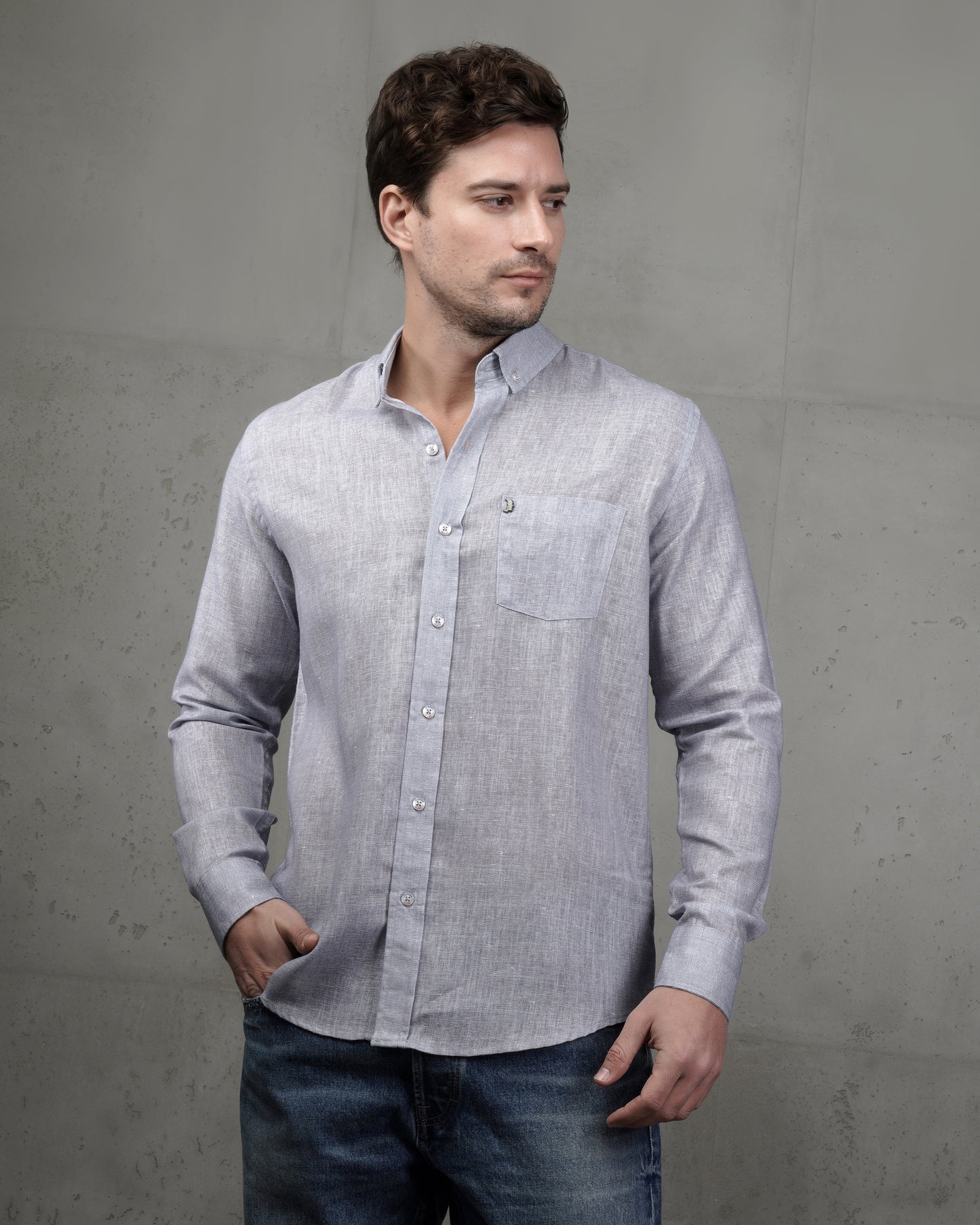 Light Grey Linen Plain Shirt