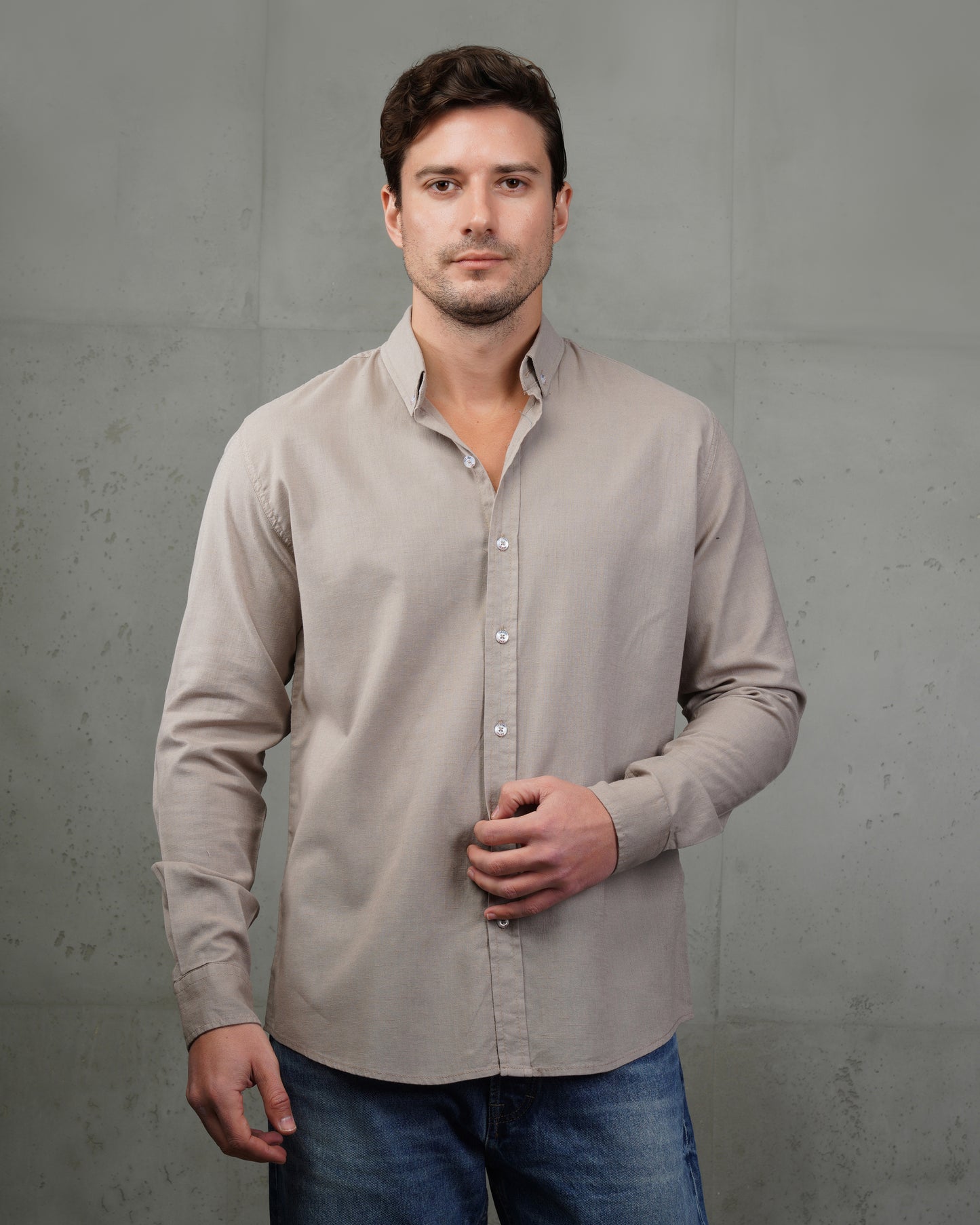 Taupe Plain Cotton Shirt