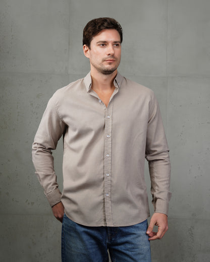 Taupe Plain Cotton Shirt