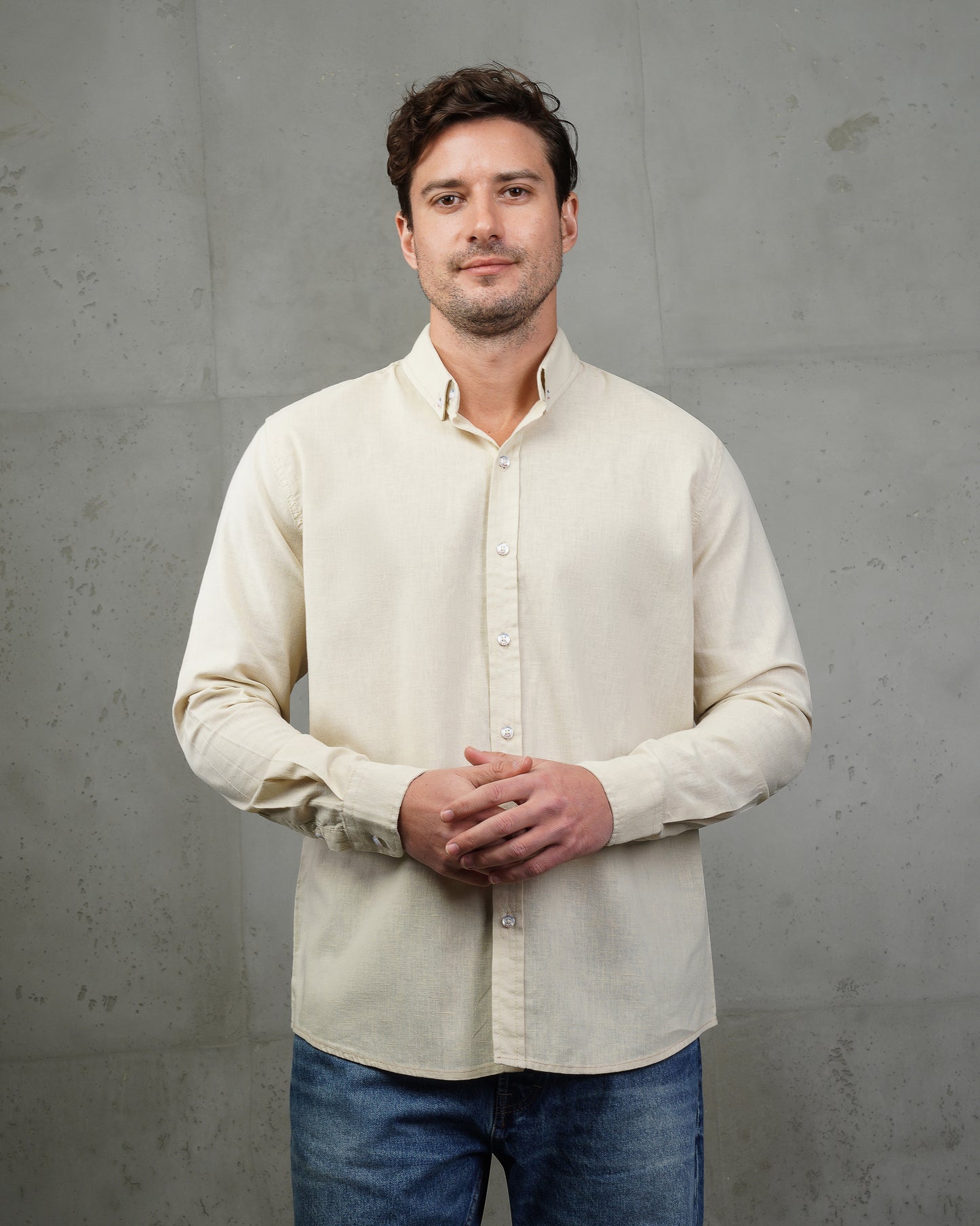 Beige Plain Cotton Shirt