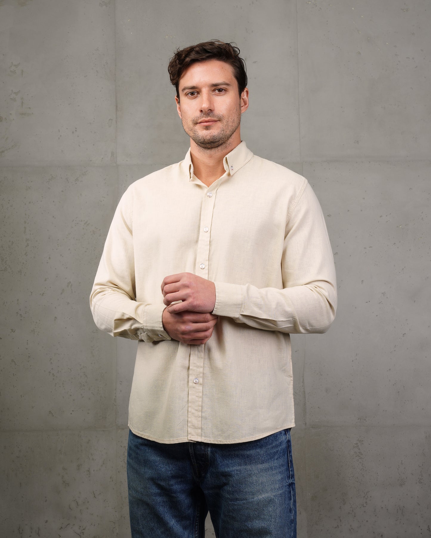 Beige Plain Cotton Shirt
