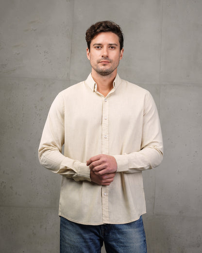 Beige Plain Cotton Shirt