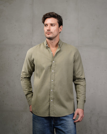 Olive Plain Cotton Shirt