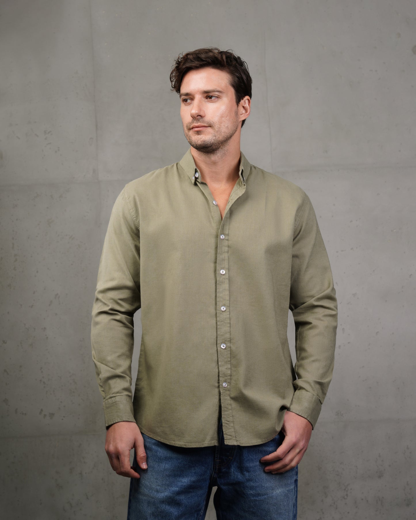 Olive Plain Cotton Shirt