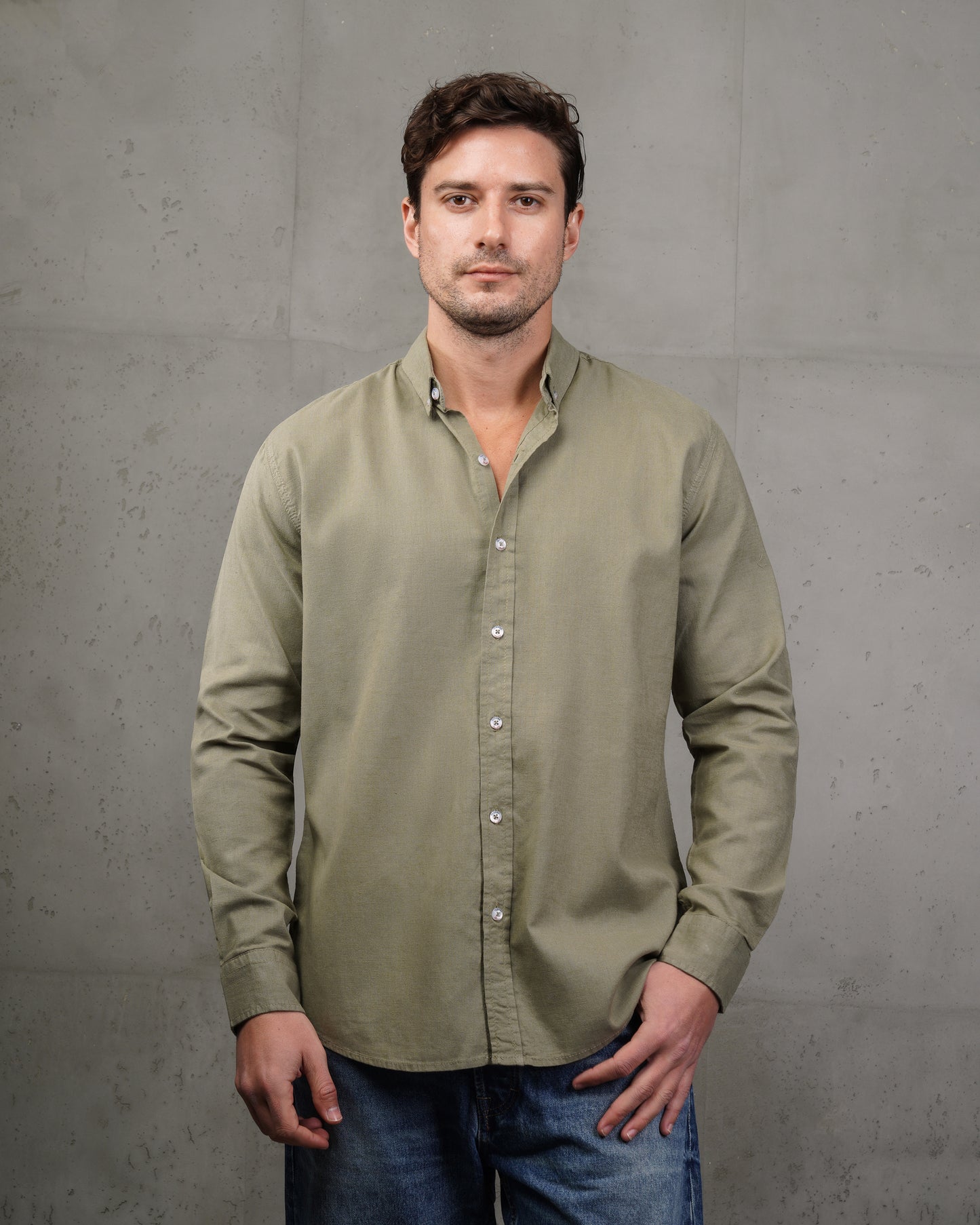 Olive Plain Cotton Shirt