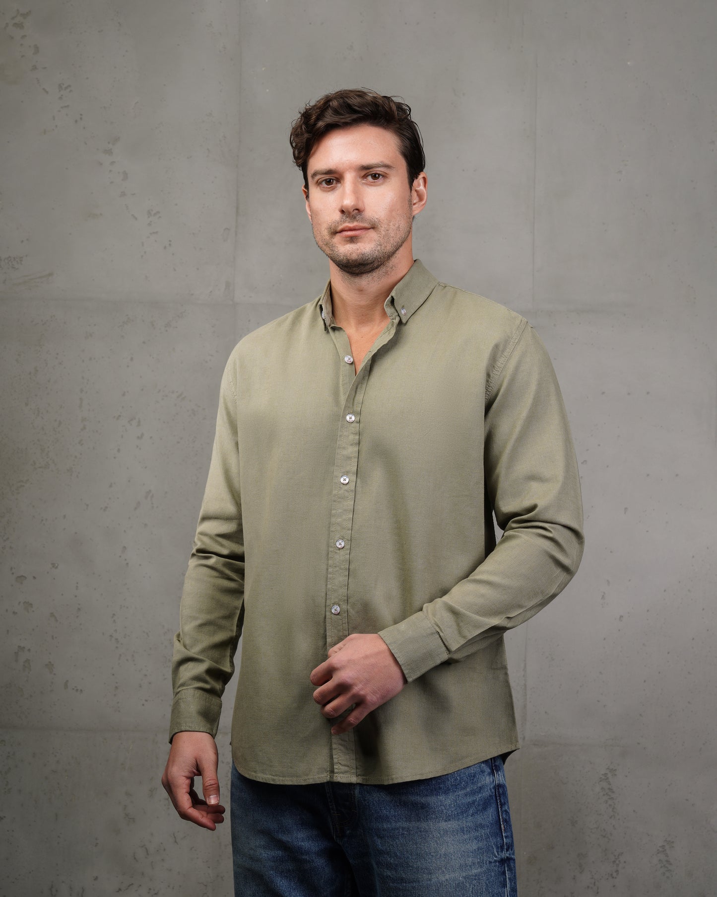 Olive Plain Cotton Shirt