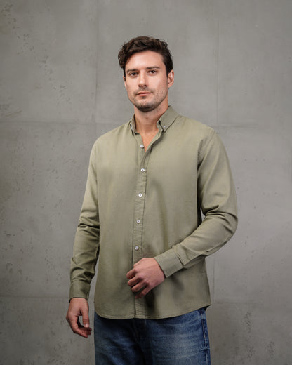 Olive Plain Cotton Shirt