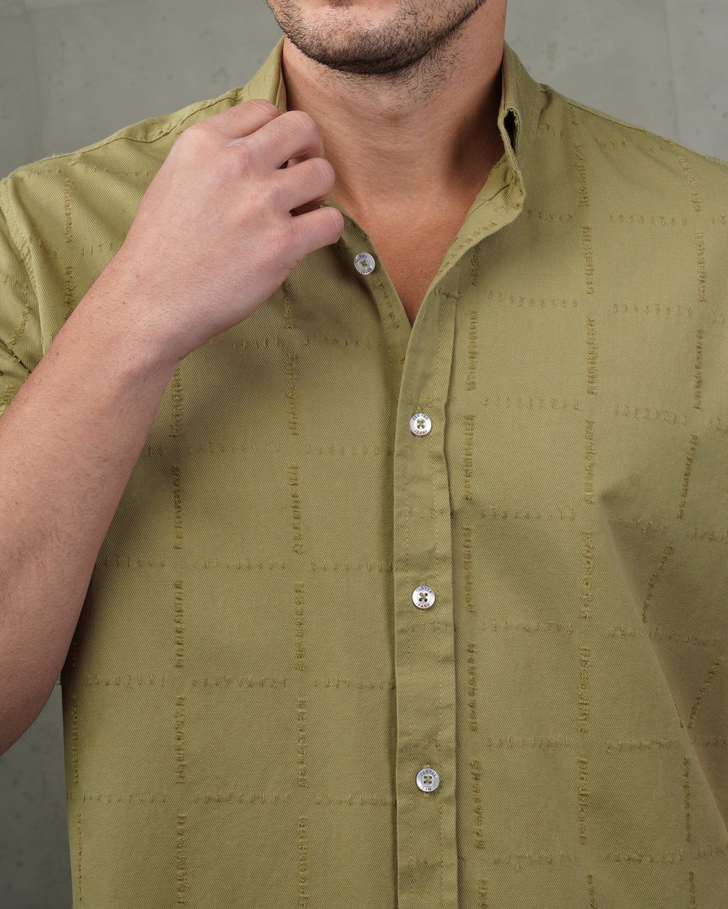 Oil Short Sleeve Textured Cotton Shirt