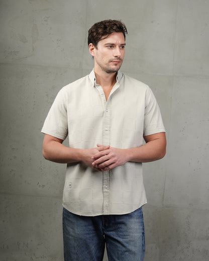 Light Mint Short Sleeve Textured Cotton Shirt