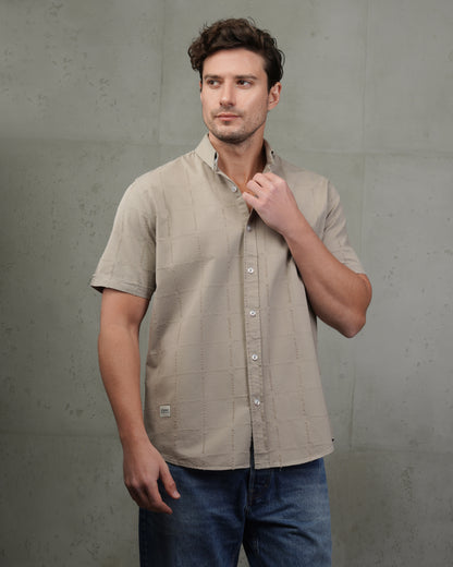Iron Short Sleeve Textured Cotton Shirt
