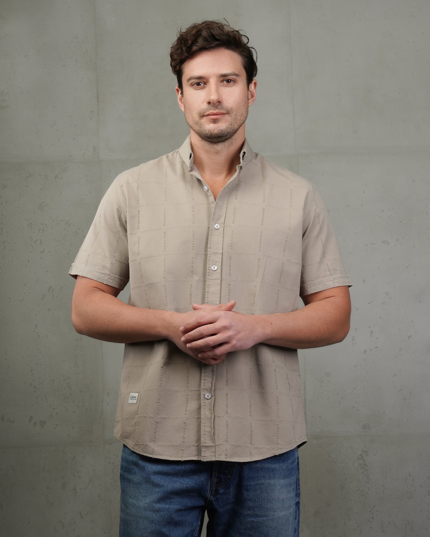 Iron Short Sleeve Textured Cotton Shirt