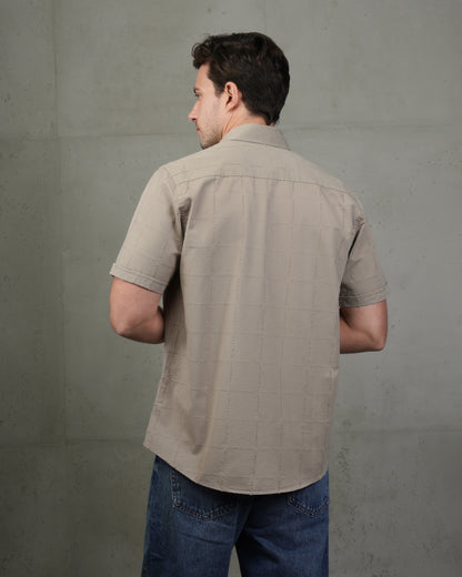 Iron Short Sleeve Textured Cotton Shirt