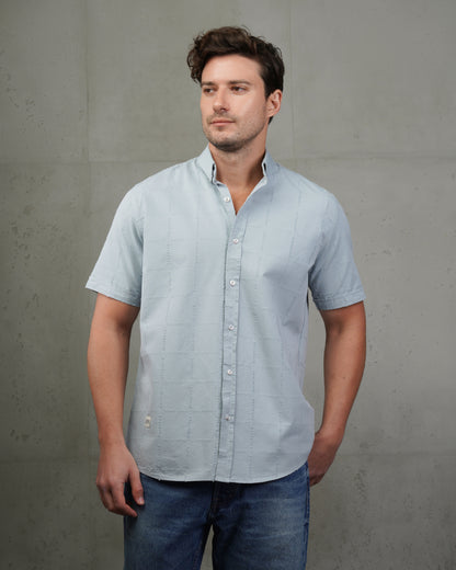 Light Blue  Short Sleeve Textured Cotton Shirt