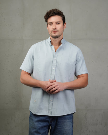 Light Blue  Short Sleeve Textured Cotton Shirt