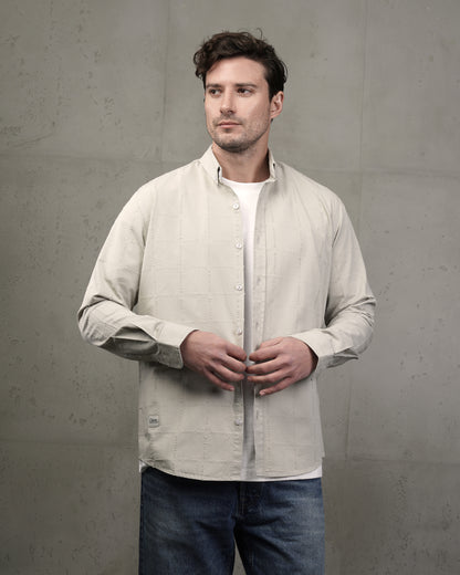 Light Mint Long Sleeve Textured Cotton Shirt
