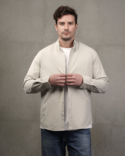 Light Mint Long Sleeve Textured Cotton Shirt