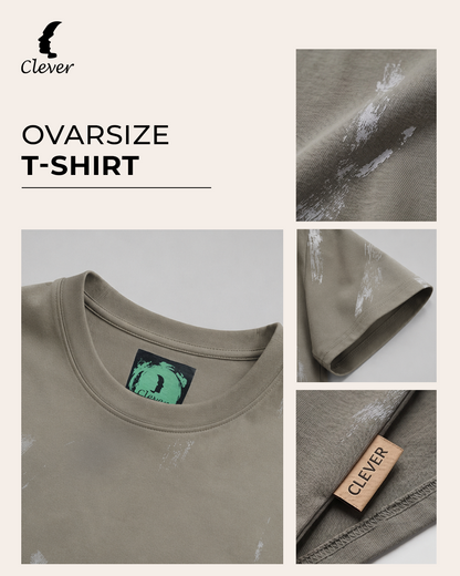 Camel Over Size Textured Cotton T-Shirt
