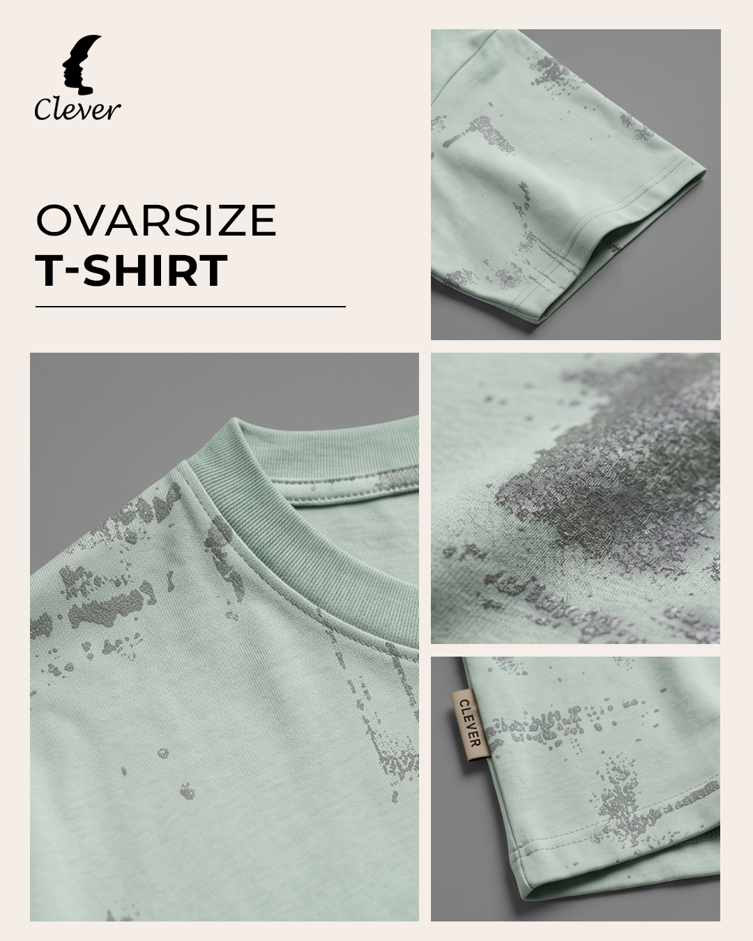 Beige Over Size Textured Cotton T-Shirt