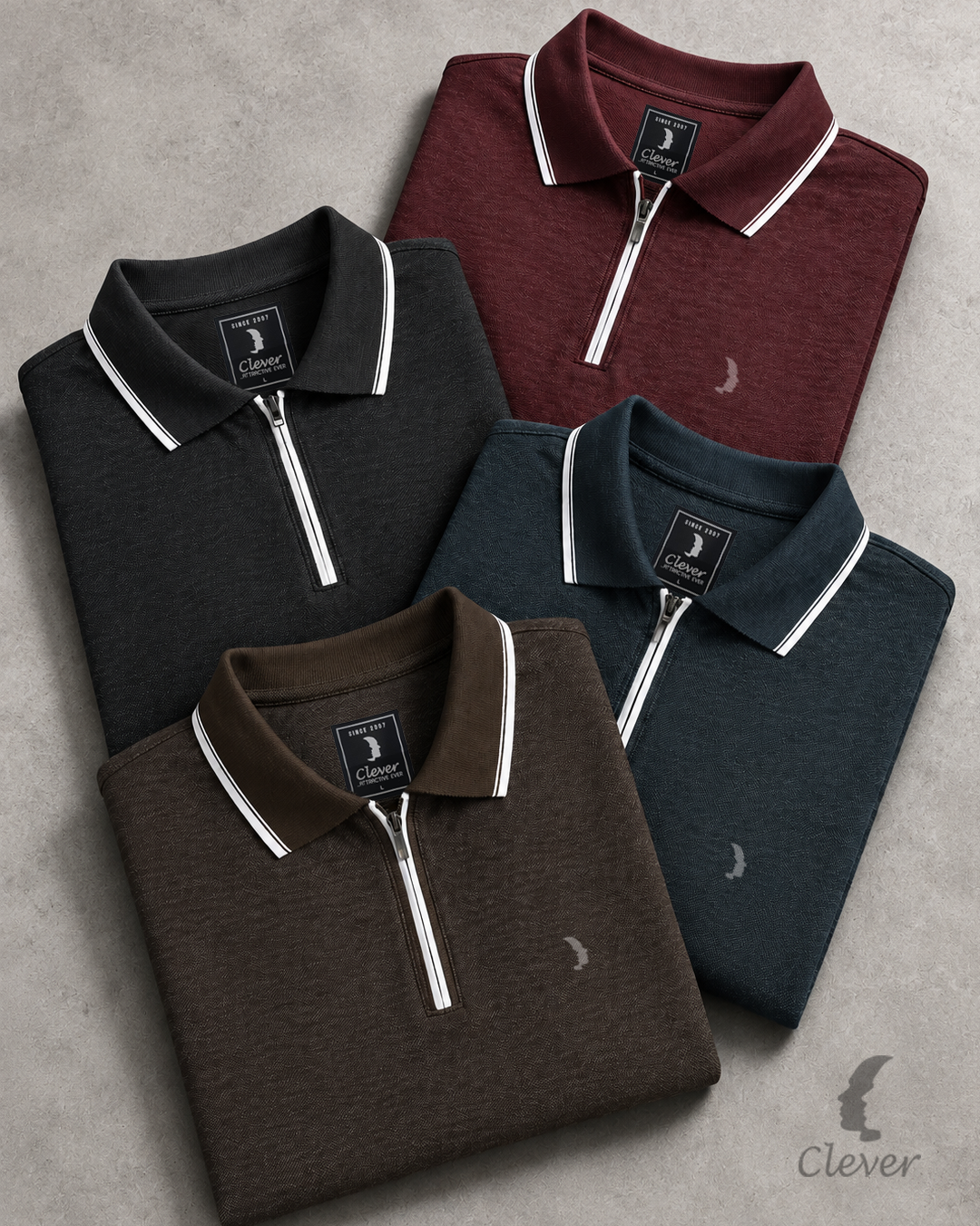 Brown Half-Zip Cotton Polo Shirt